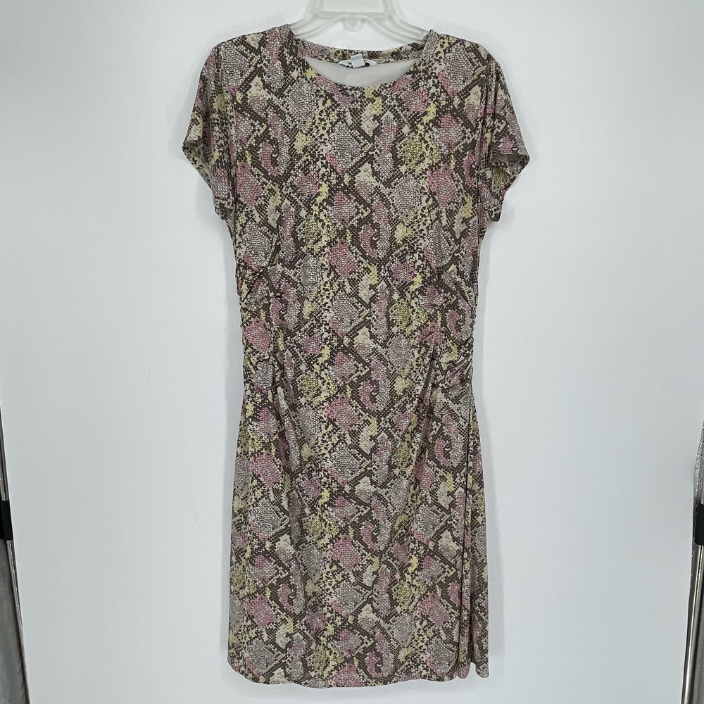 Nine West Women's Pink Snakeskin Animal Print Stretch Ruched Sheath Dress Size L